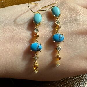 Elegant Gold and Turquoise Dangle Earrings